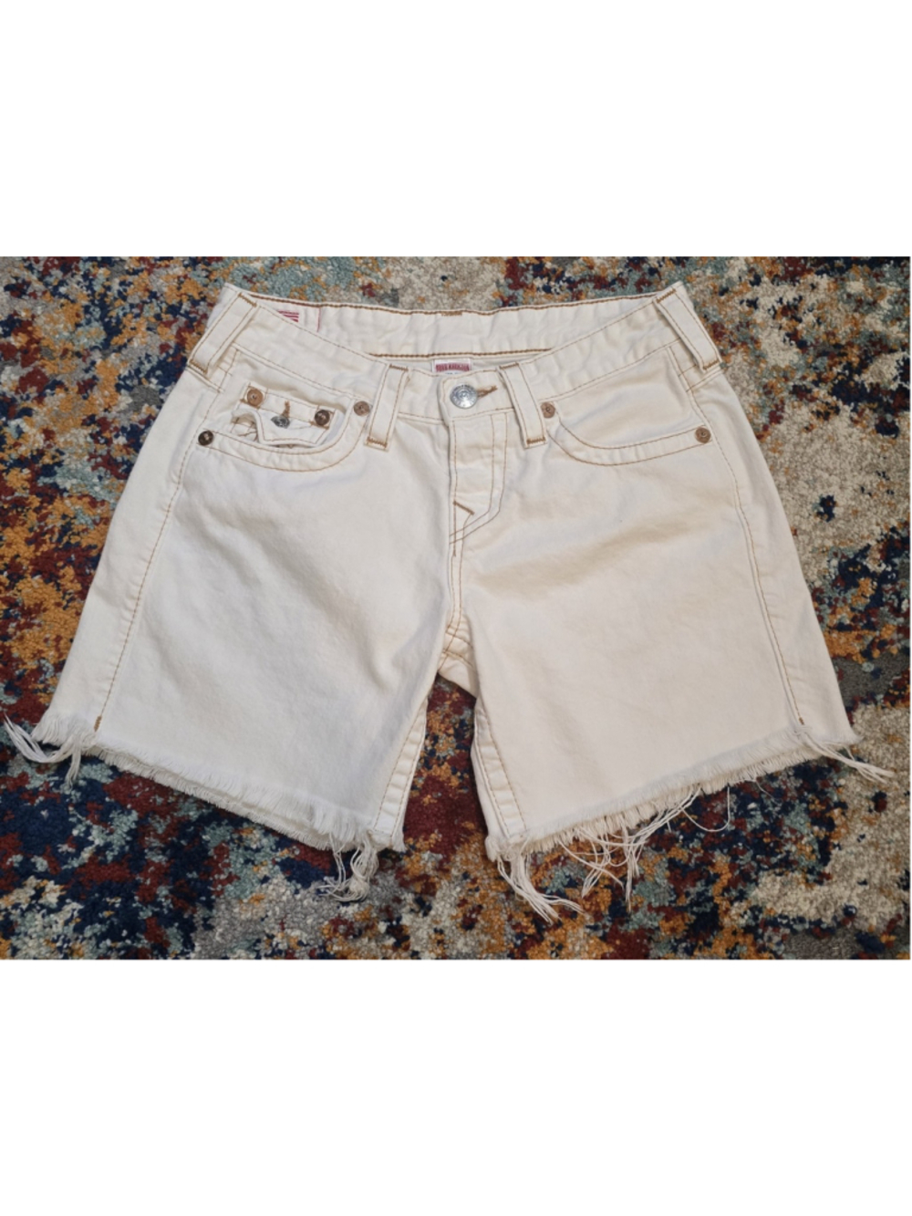 Women's True Religion Jean Shorts Size 26 White Brown Stitching NWOT
